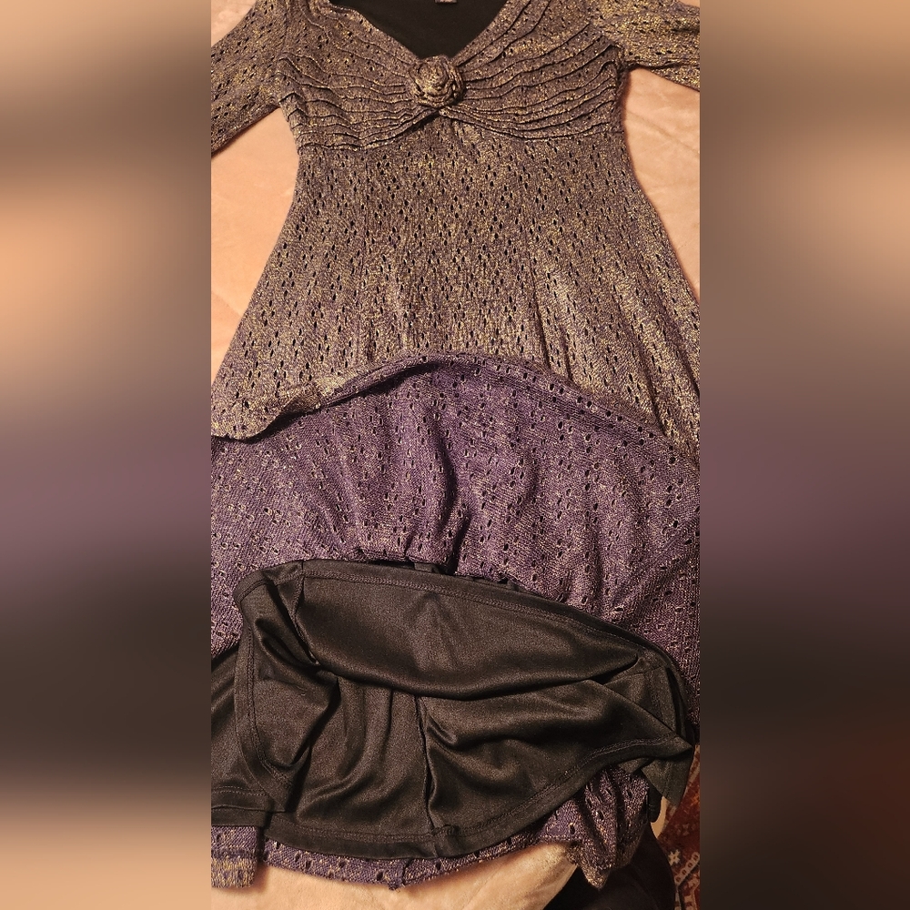 Metallic Blue/ Black and Gold Midi Dress By Robbie Bee Size 6 - Picture 7 of 11